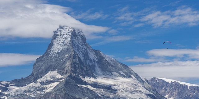 Matterhorn mountain peak with clear sky and alpine village (beautiful mountains)